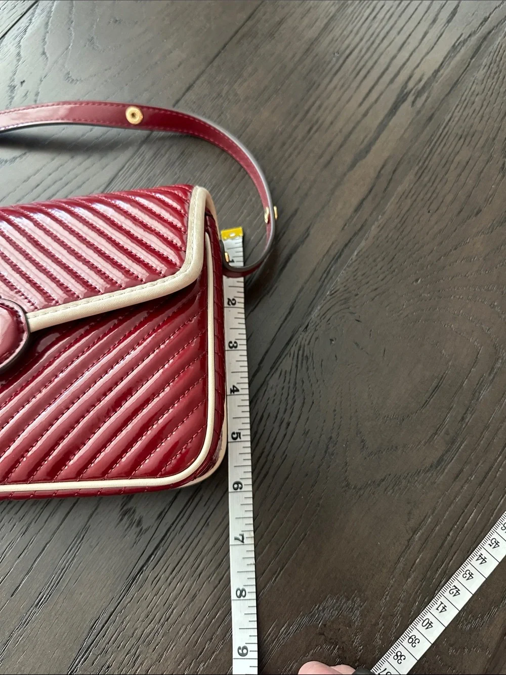 Tory Burch Dark Red Quilted leather Crossbody with Cream Trim